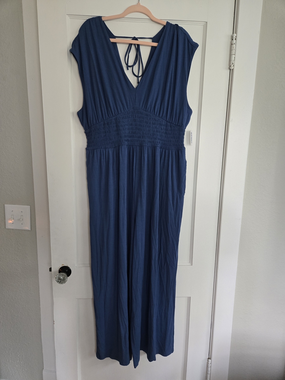 Old Navy Blue V-Neck Smocked Waist Jumpsuit